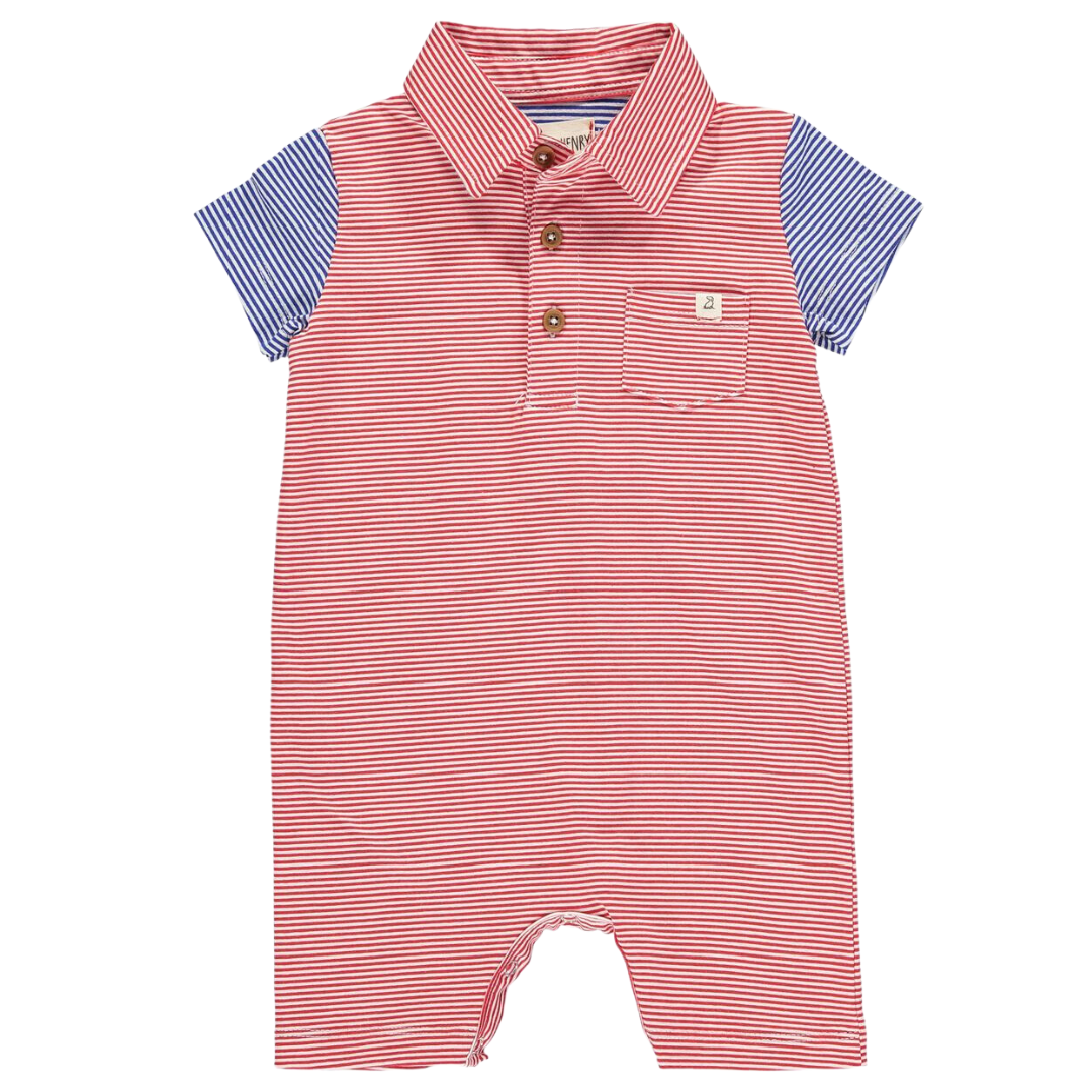 Polo Romper | Red and Blue Stripe