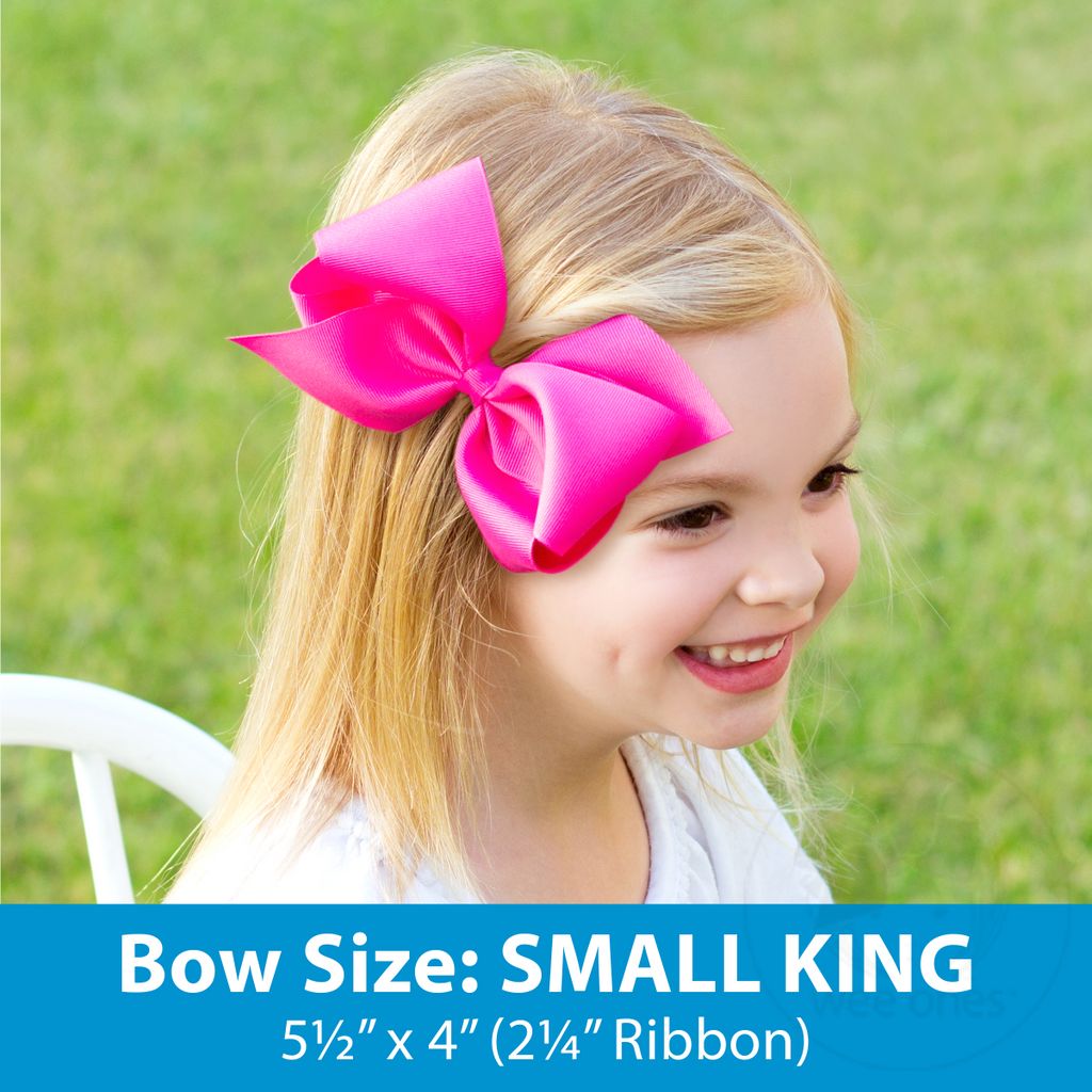 Small King Girls Hair Bow with Moonstitch Trim | Big Sis Embroidered Pink