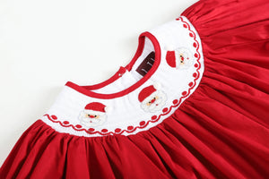 Red Santa Smocked Bishop Dress