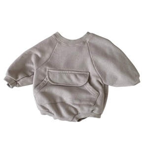 Kangaroo Pocket Sweatshirt Romper | Taupe